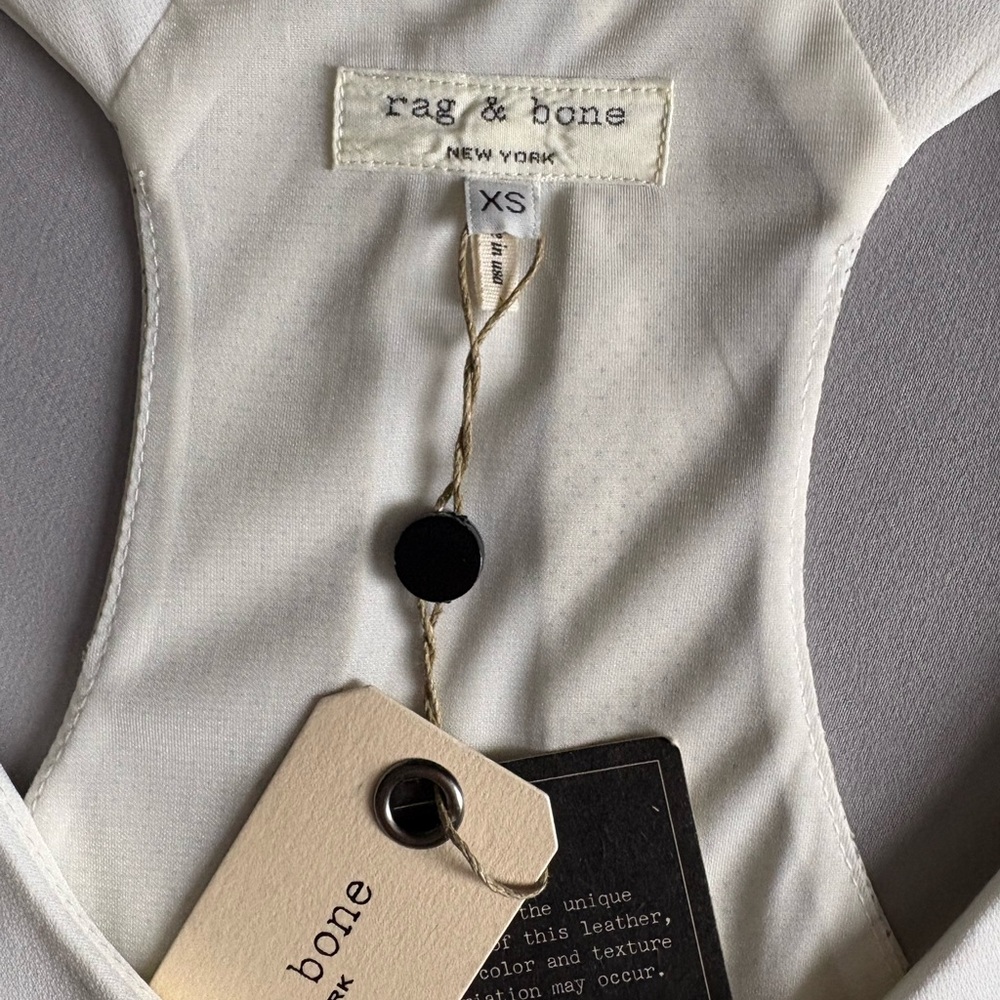 Rag & Bone Womens Chieftain Cream Leather Trim Racerback Tank Minimalist XS NWT - Picture 4 of 11